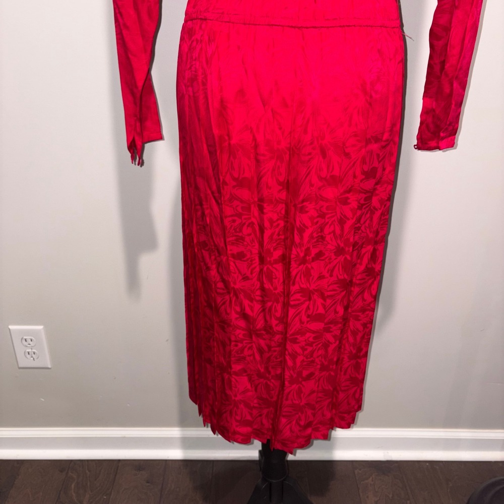 Vintage Silk Jacquard Midi Dress 80s Mob Wife Women 10P Red Argenti Petites - Picture 9 of 11
